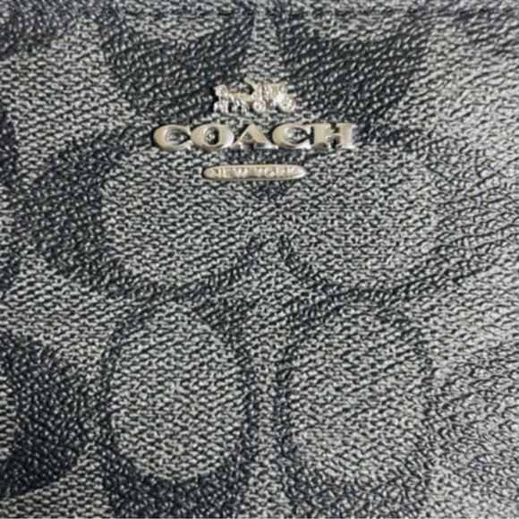 COACH Signature Double Corner Zip Wristlet Wallet Black Smoke PVC - Picture 3 of 10